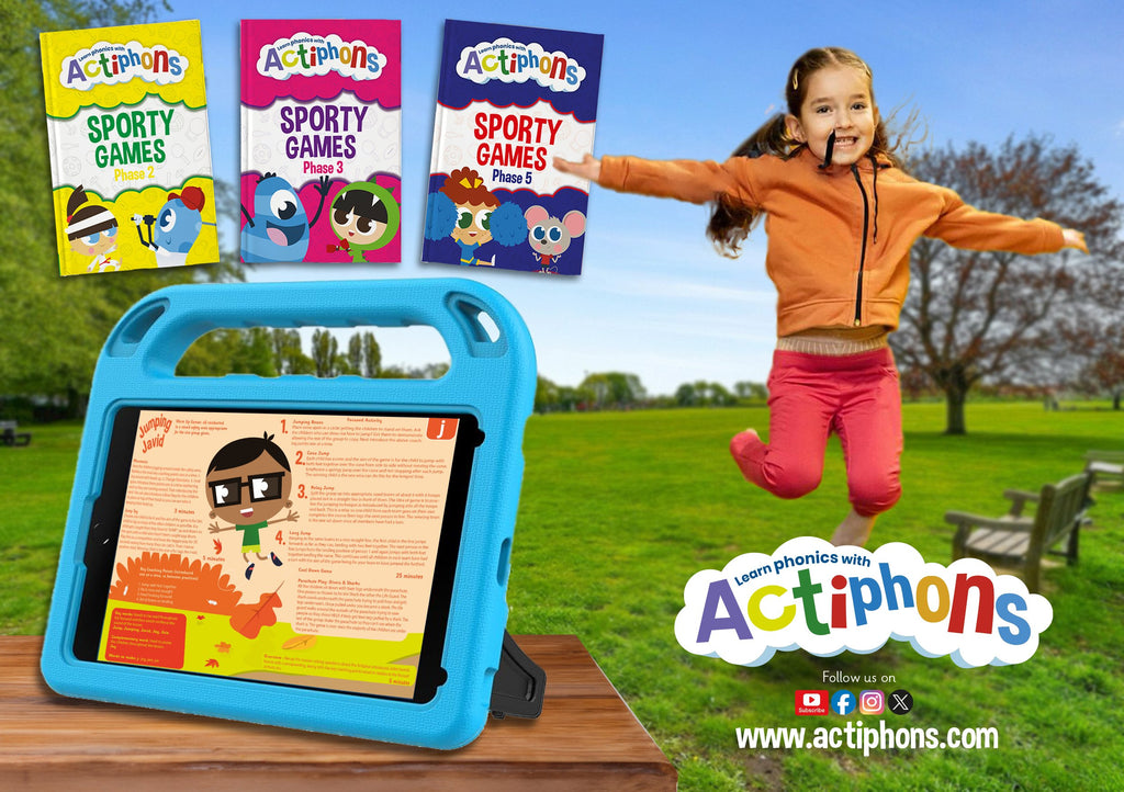 Learn Phonics with Actiphons Sporty games booklets covering Phases 2, 3 and 5 phonics 
