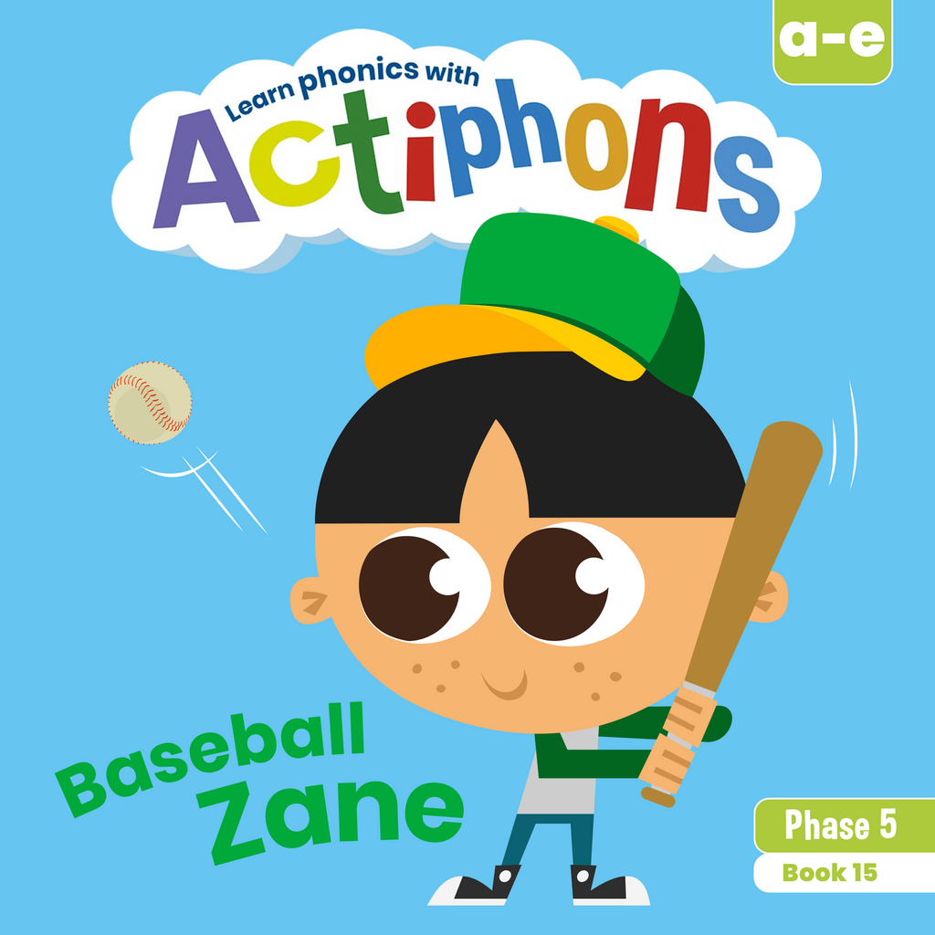 Learn phonics with Actiphons Baseball Zane 'a-e' sound reading book front cover