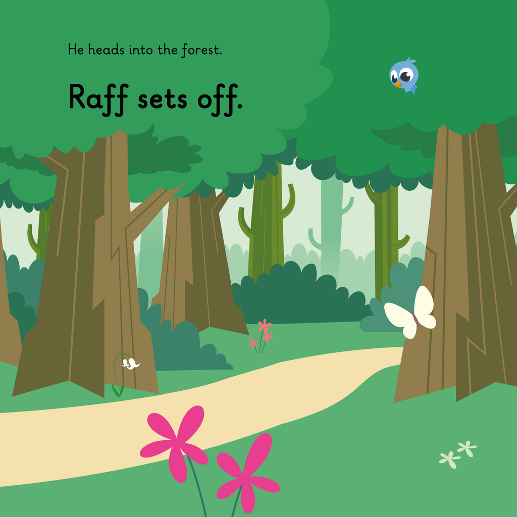 Learn phonics with Actiphons Blast-off Raff reading book page 2 with Clair Air in the forest trees 