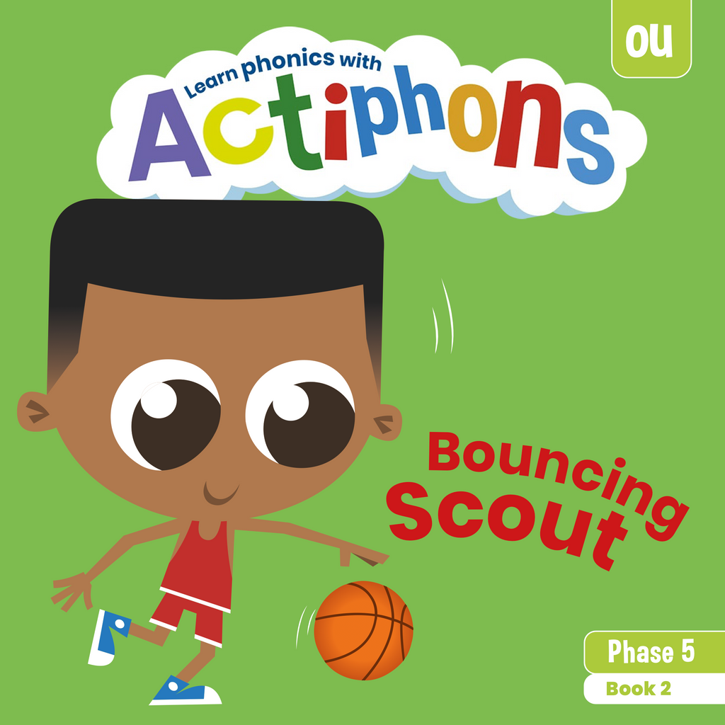 Learn phonics with Actiphons Bouncing Scout 'ou' sound reading book front cover