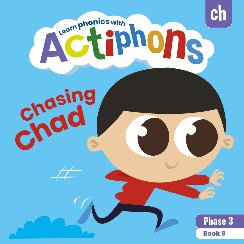 Learn phonics with Actiphons Chasing Chad 'ch' sound reading book front cover