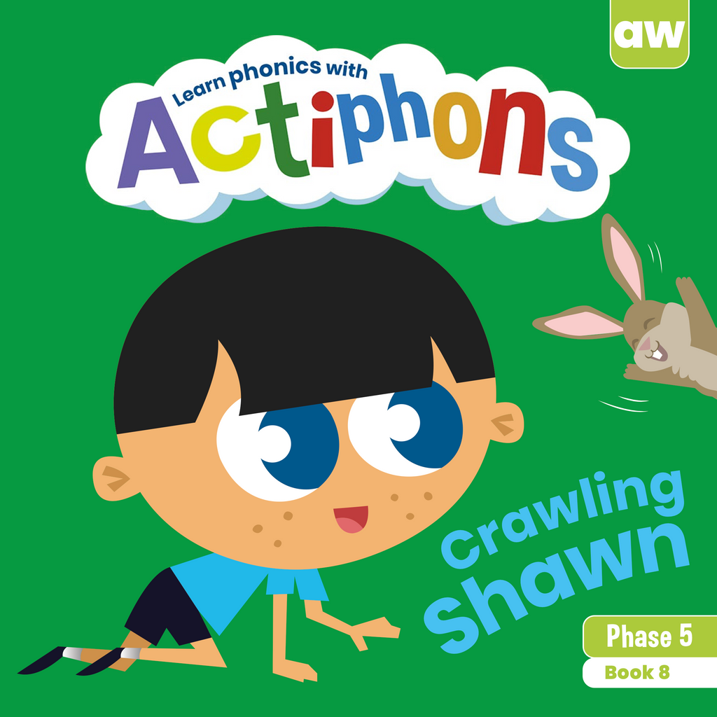 Learn phonics with Actiphons Crawling Shawn 'aw' sound reading book front cover
