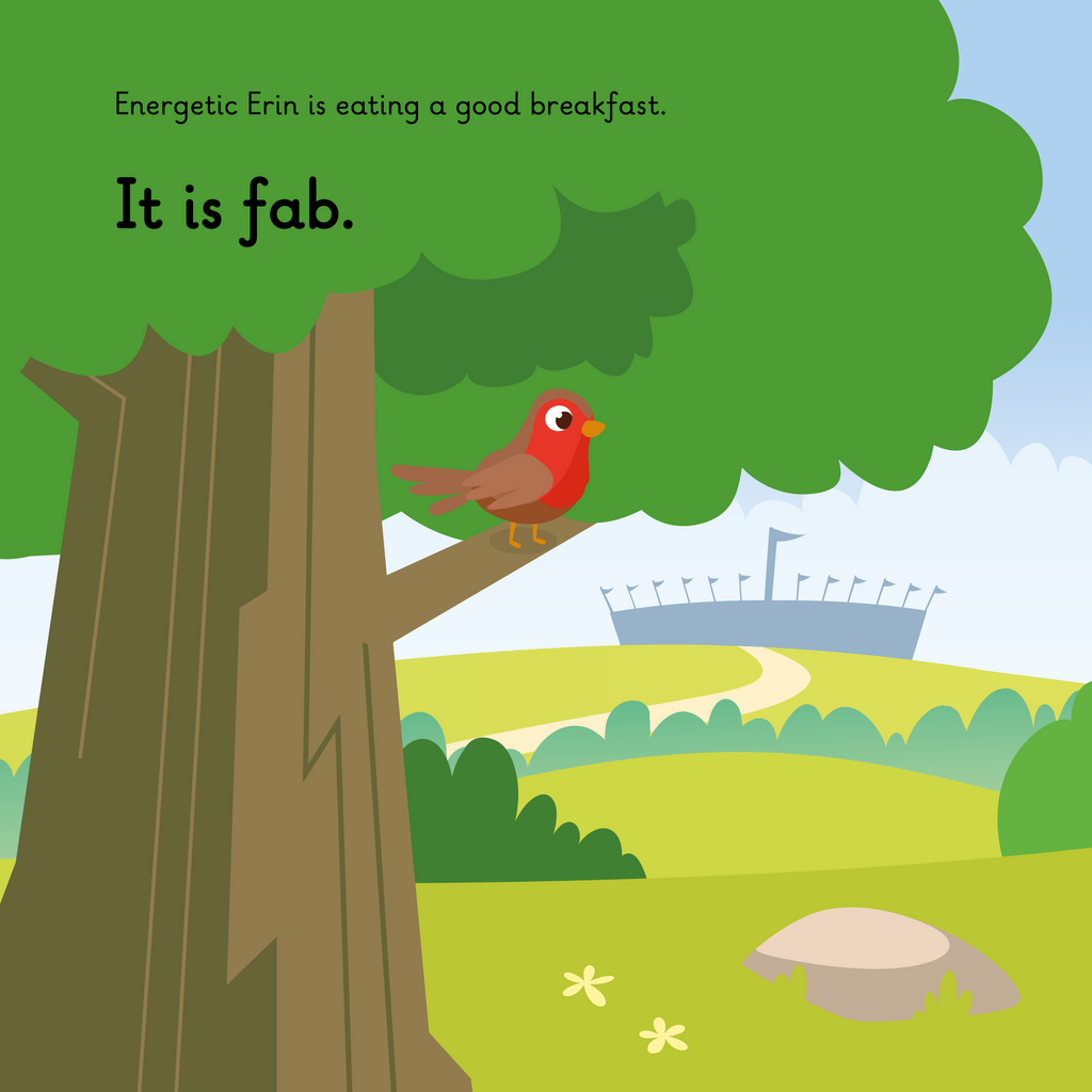 Learn phonics with Actiphons Energetic Erin reading book page 1 a robin in the tree looking at the Active Arena