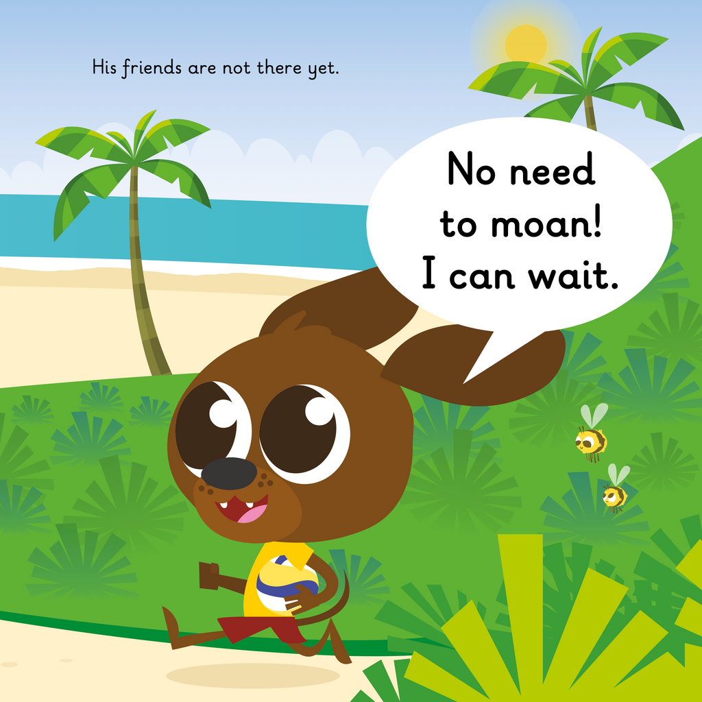 Learn phonics with Actiphons Floating Coady reading book page 2 Floating Coady is running along the path to the beach to play some beach Volleyball