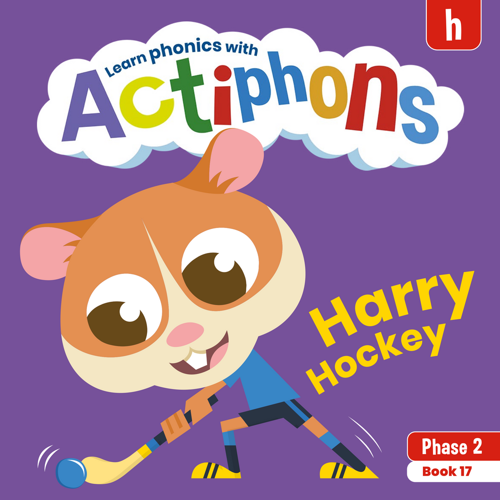 Learn phonics with Actiphons Harry Hockey 'h' sound reading book front cover