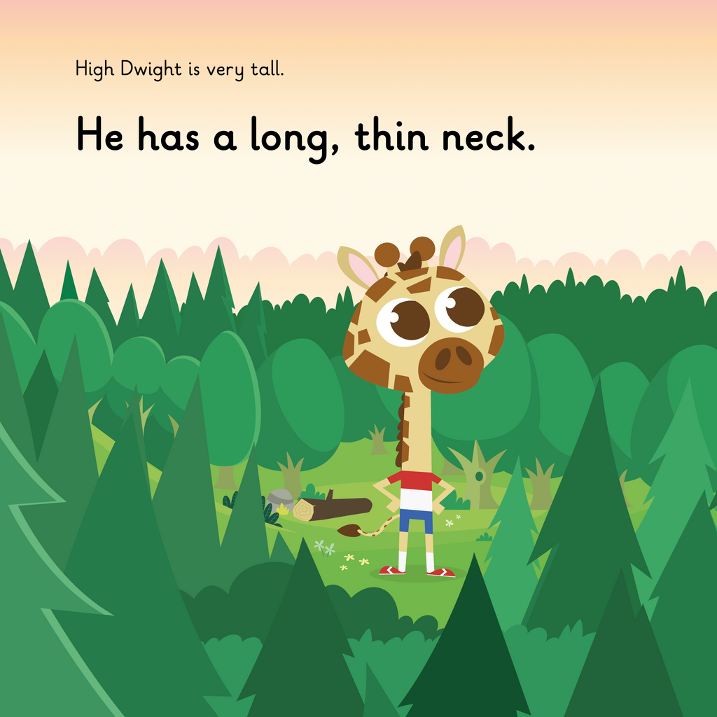 Learn phonics with Actiphons High Dwight reading book page 1 High Dwight is that tall his head sticks above the tress in the forest 