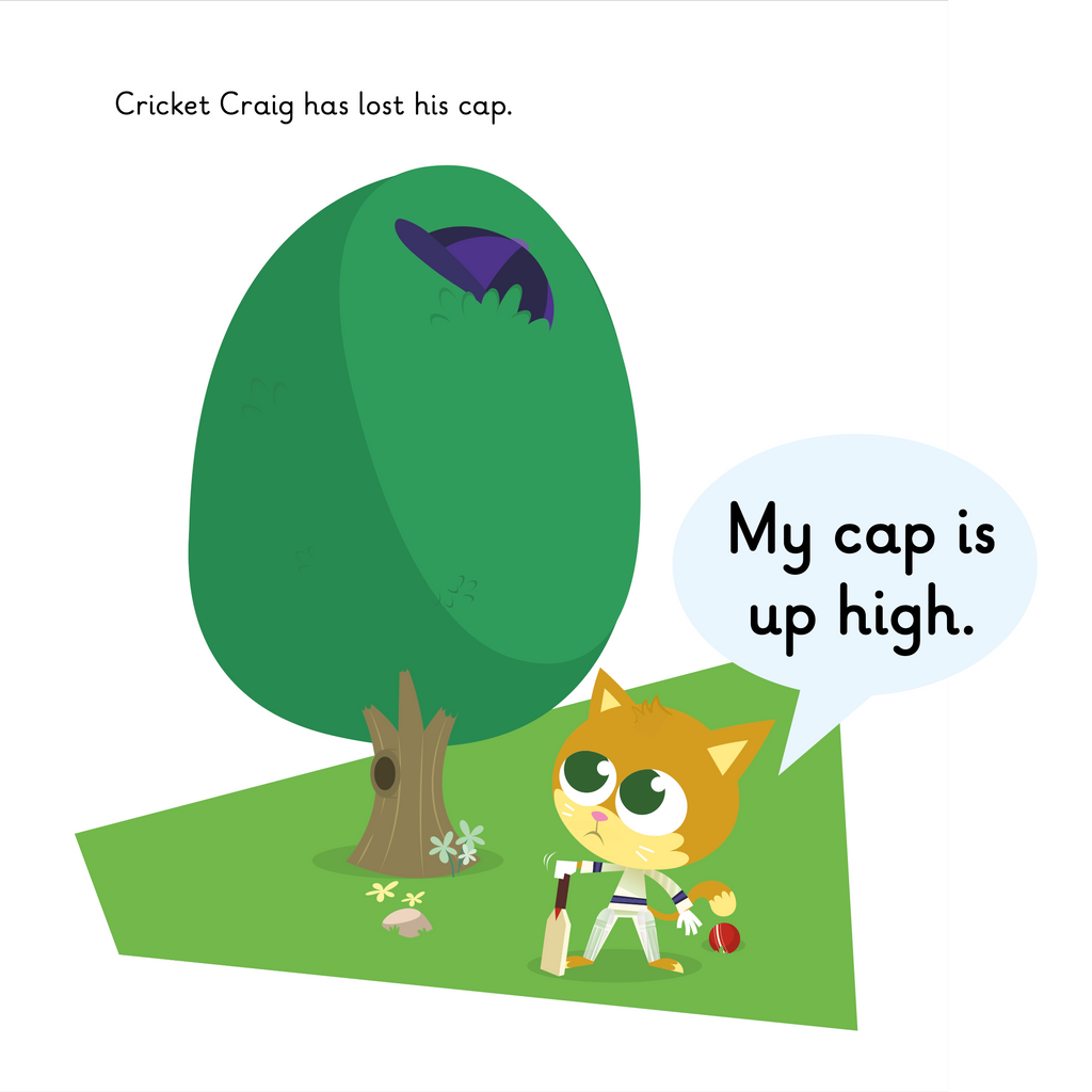 Learn phonics with Actiphons High Dwight reading book page 3 Cricket Craig has got his hat stuck up in the tree and needs High Dwight to reach it down for him