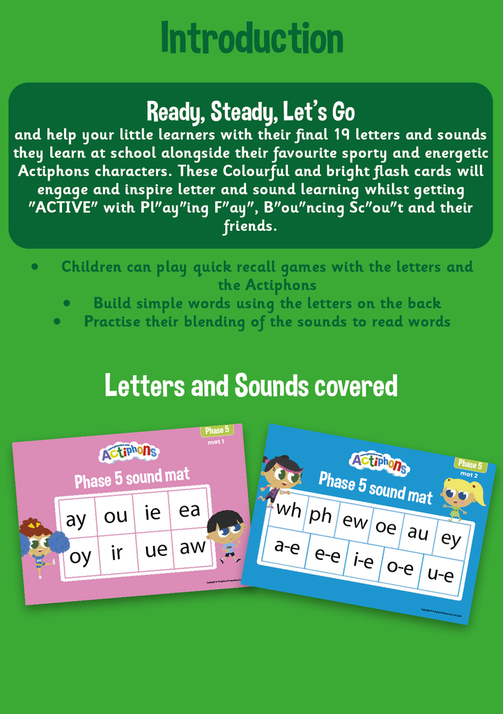 Phase 5 Phonics Actiphons flash cards introduction