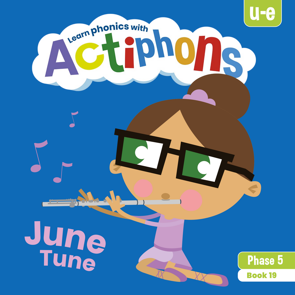Learn phonics with Actiphons June Tune 'u-e' sound reading book front cover