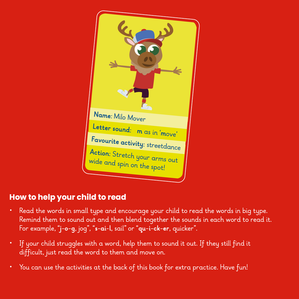 Learn phonics with Actiphons Milo Mover 'm' sound reading book help your child to read page