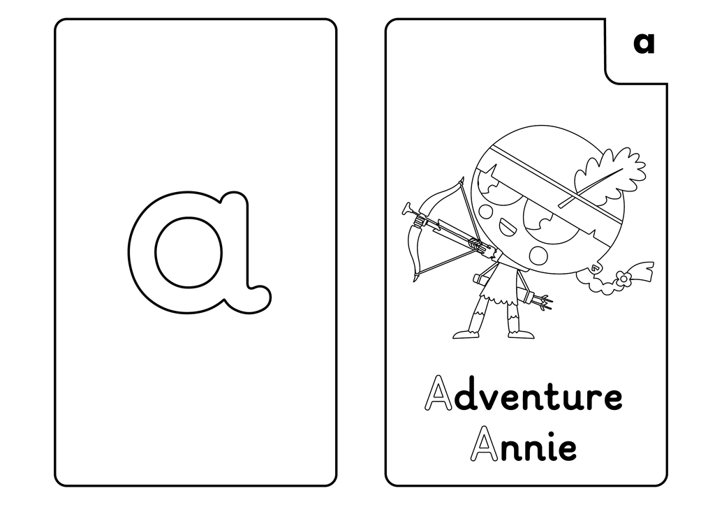 Phase 2 Adventure Annie 'a' flash card colouring sheet