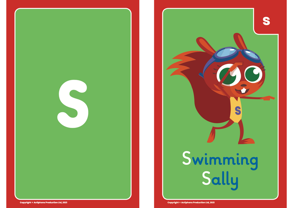 Phase 2 Swimming Sally 's' flash card