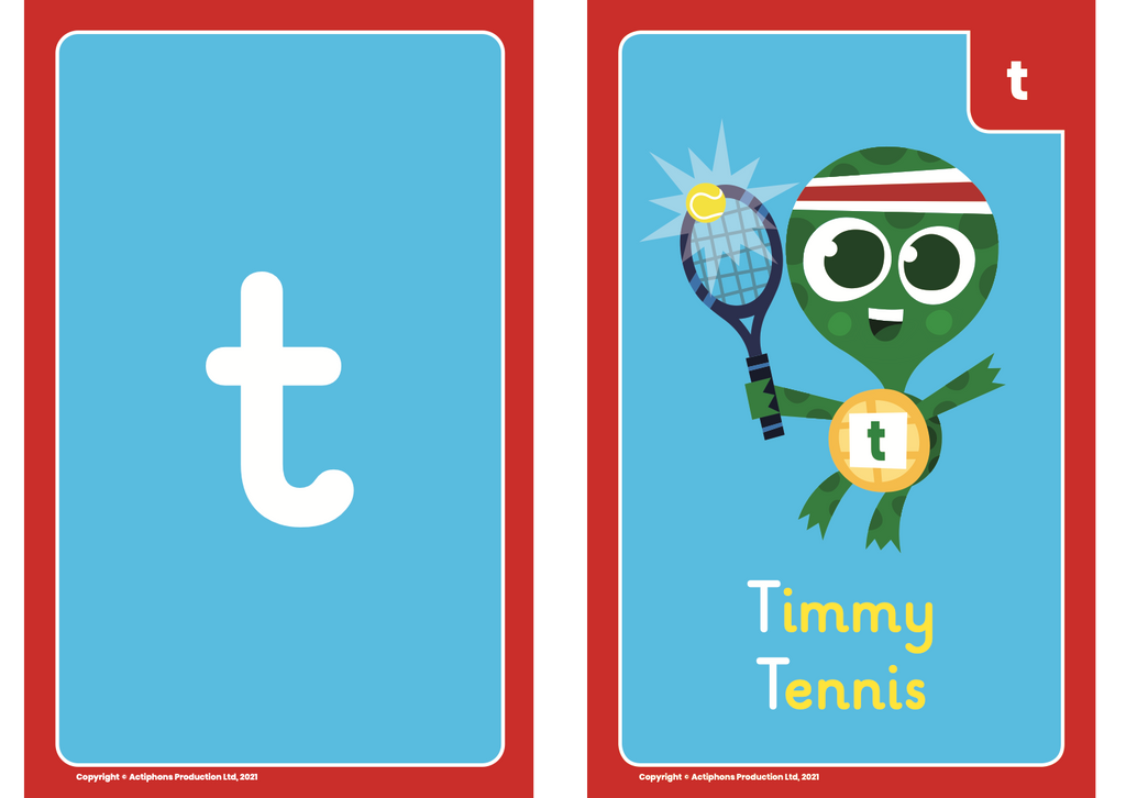 Phase 2 Timmy Tennis 't' flash card