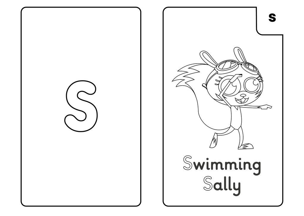 Phase 2 Swimming Sally 's' flash card colouring sheet