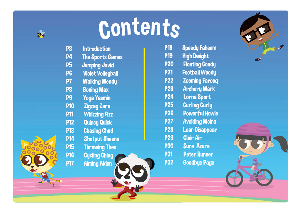 Phase 3 Physical Phonics sporty games contents page