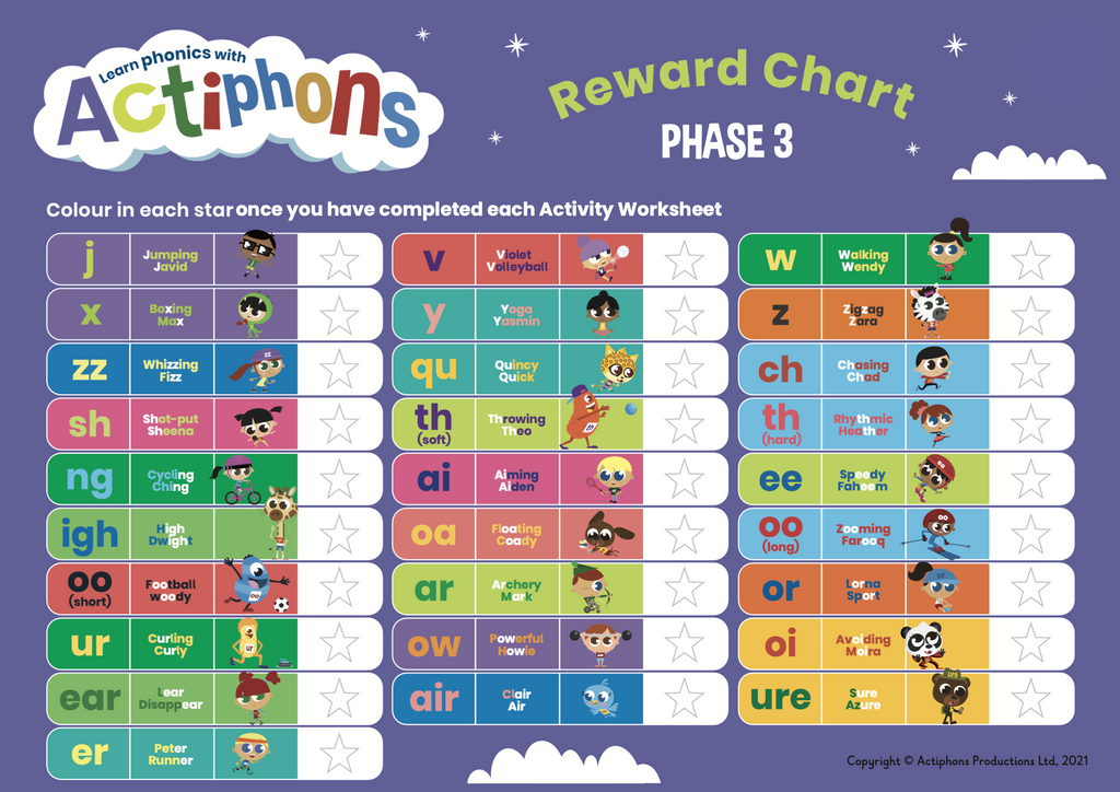 Phase 3 Phonics writing practise reward chart
