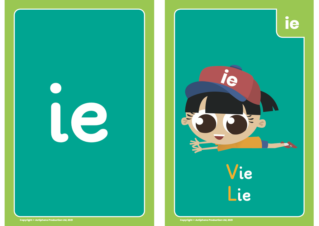 Phase 5 Phonics Actiphons flash card 'ie' sound with Vie Lie