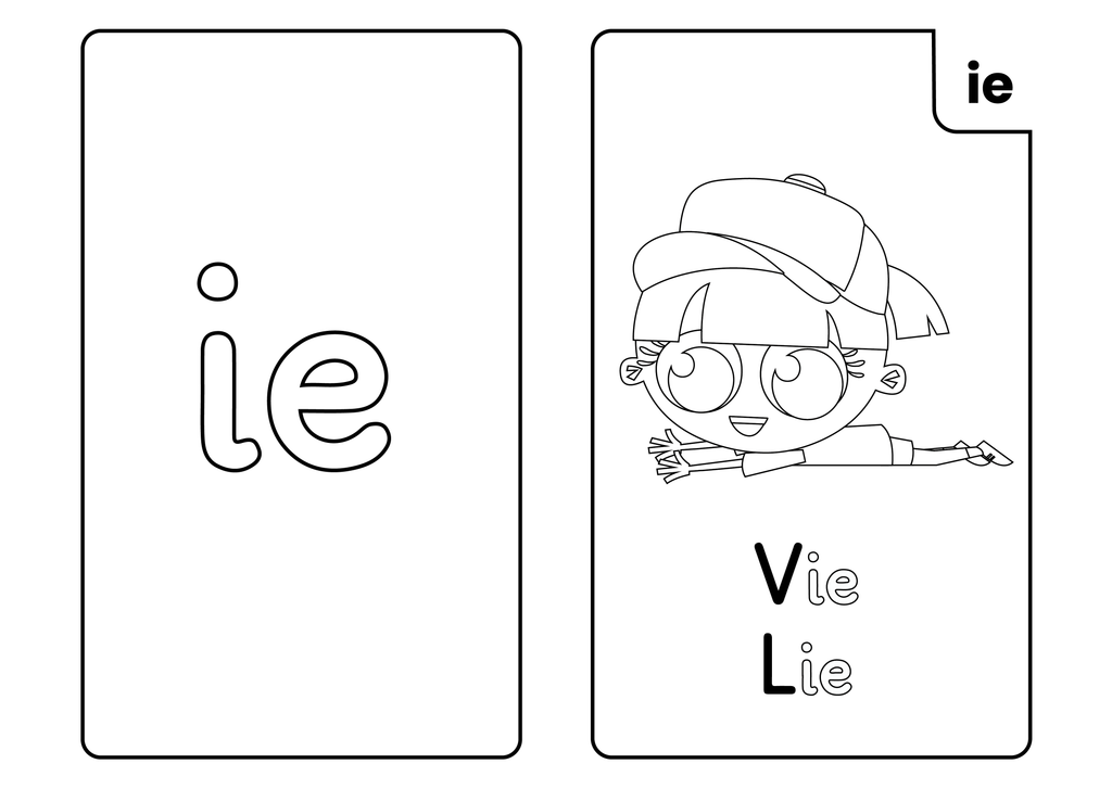 Phase 5 Phonics Actiphons flash card 'ie' sound colouring sheet with Vie Lie