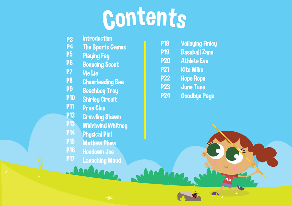 Phase 5 Phonics Sporty games activities with the Actiphons contents page