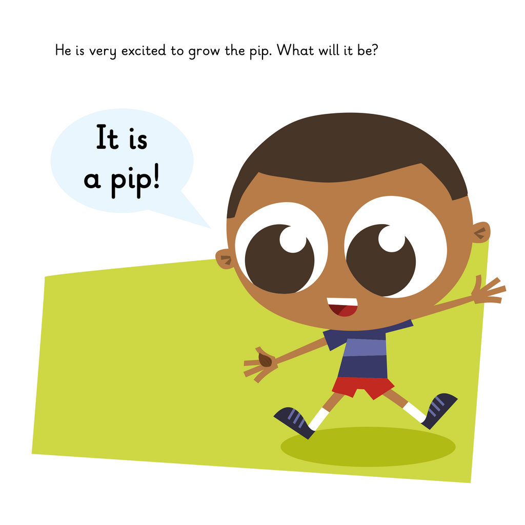 Learn phonics with Actiphons Parachute Pravin reading book page 3 Parachute Pravin excited he has found a pip to see what it grows into