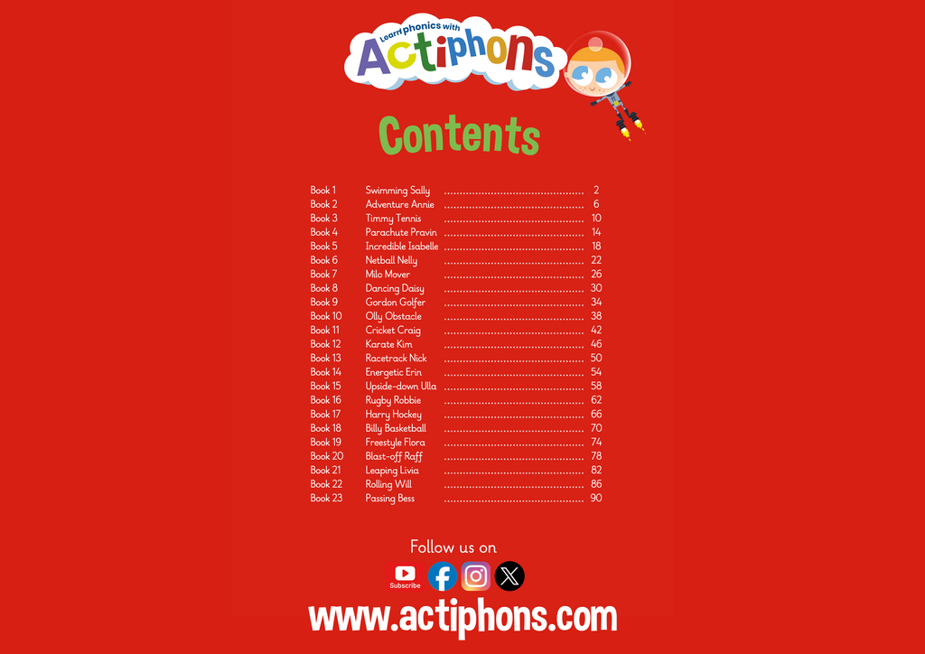 Learn Phonics with Actiphons Phase 2 workbook contents page