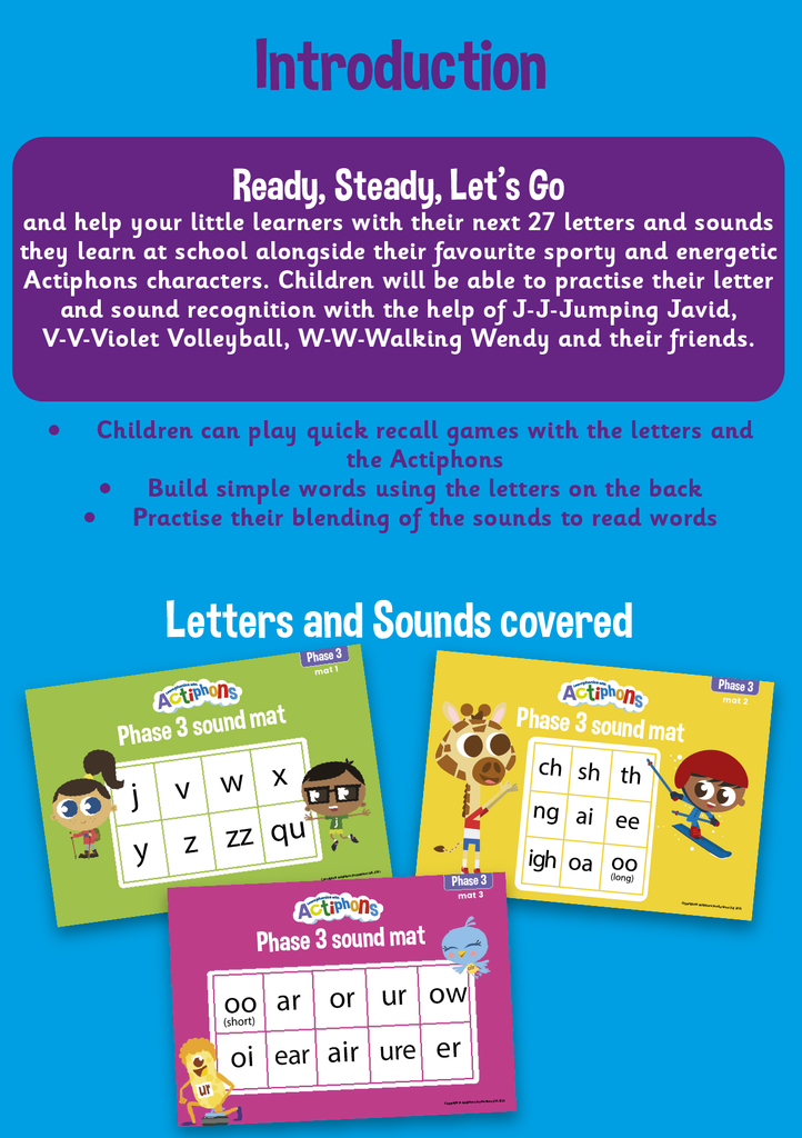 Phase 3 Phonics Actiphons flash cards introduction