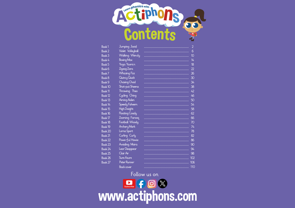 Learn Phonics with Actiphons Phase 3 Workbook contents page