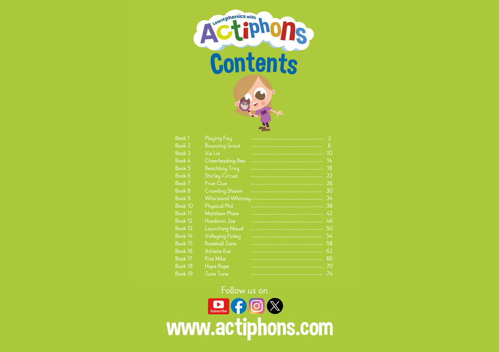 Learn Phonics with Actiphons Phase 5 workbook contents page