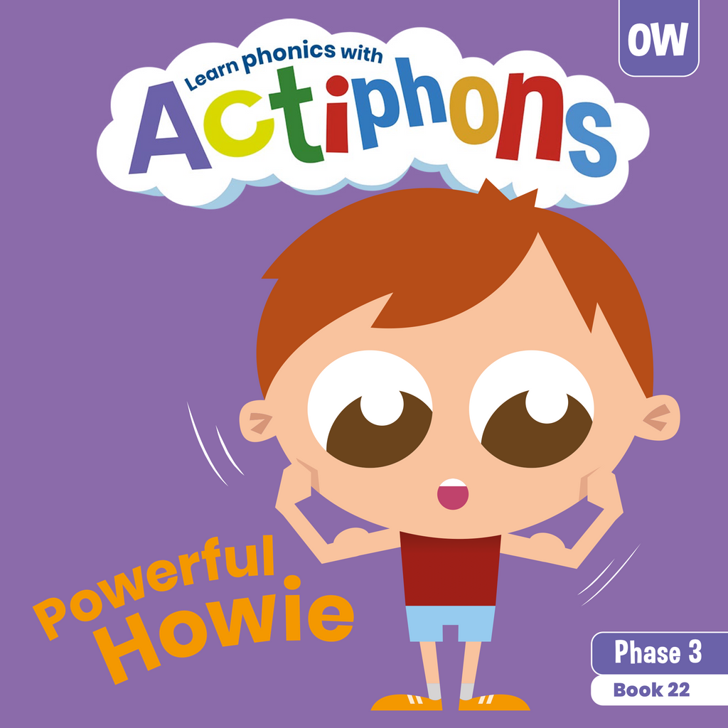 Learn phonics with Actiphons Powerful Howie 'ow' sound reading book front cover