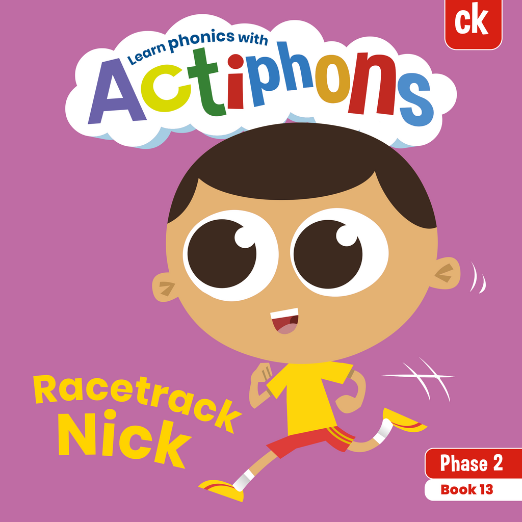 Learn phonics with Actiphons Racetrack Nick 'ck' sound reading book front cover