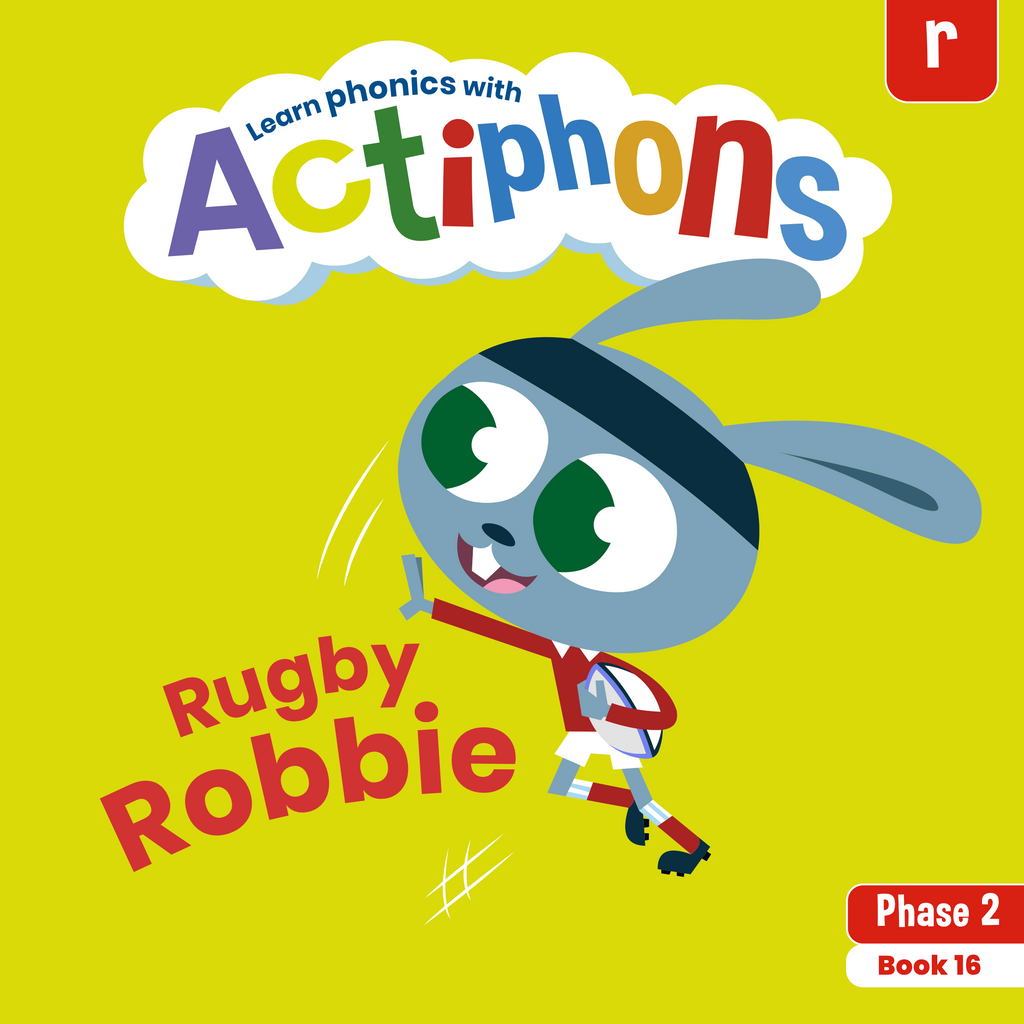 Learn phonics with Actiphons Rugby Robbie 'r' sound reading book front cover