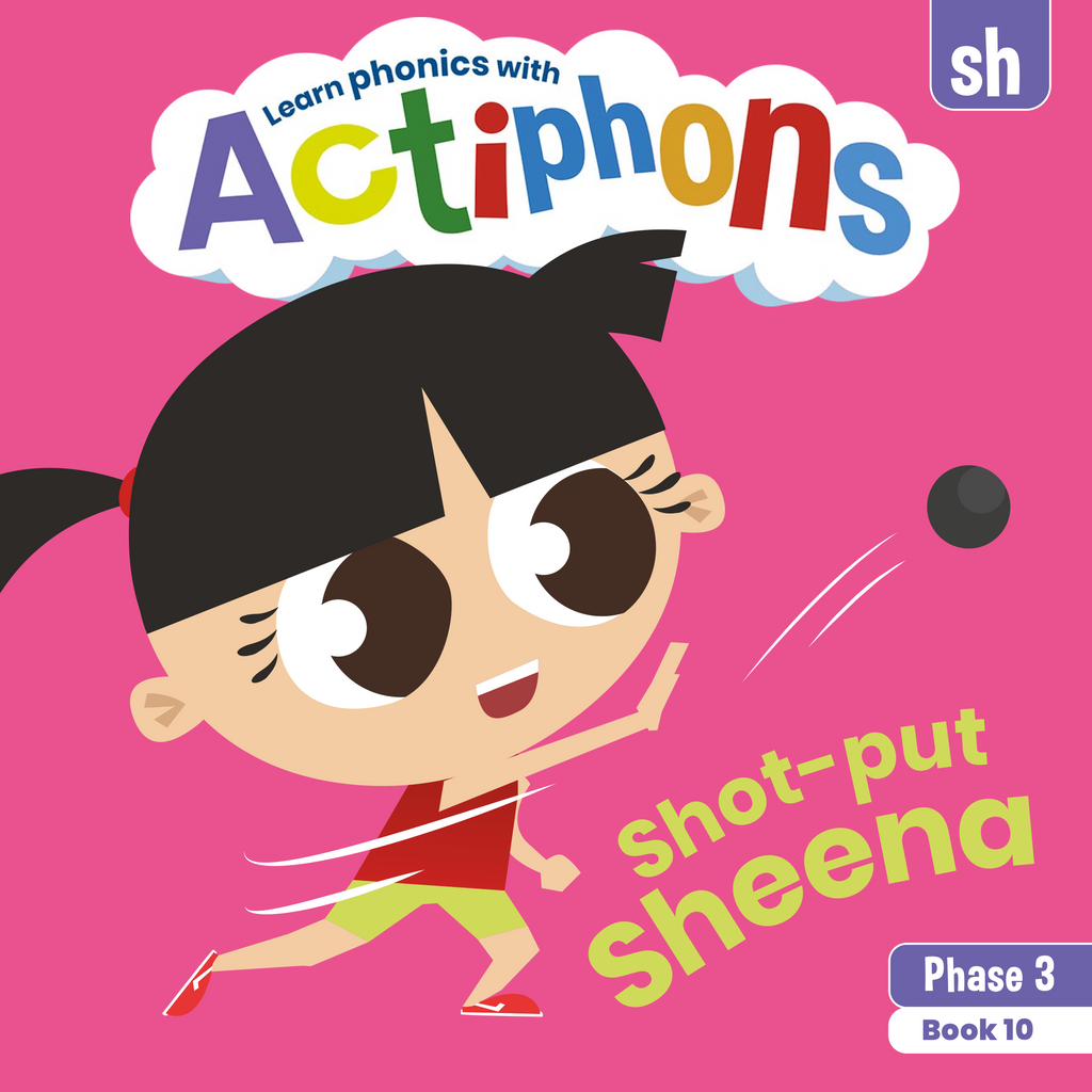 Learn phonics with Actiphons Shot-put Sheena 'sh' sound reading book front cover