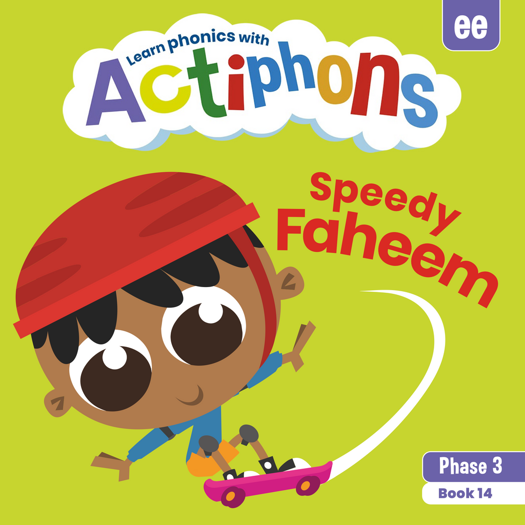 Learn phonics with Actiphons Speedy Faheem 'ee' sound reading book front cover