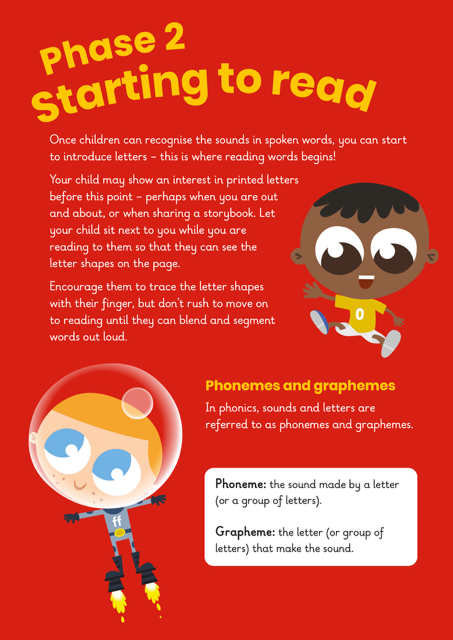 Learn phonics with Actiphons Parents guide Phase 2 starting to read page