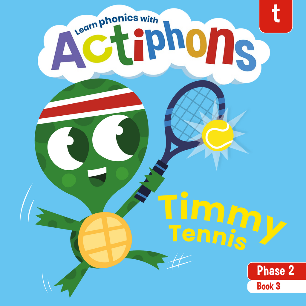 Learn phonics with Actiphons Timmy Tennis 't' sound reading book front cover