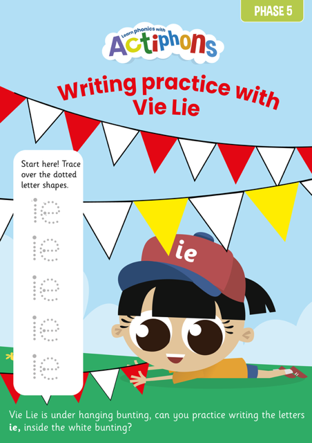 Phase 5 Phonics Actiphons worksheet practising the 'ie' sound with Vie Lie