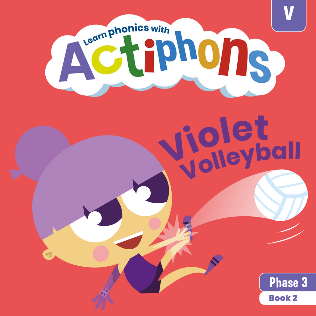 Learn phonics with Actiphons Violet Volleyball 'v' sound reading book front cover
