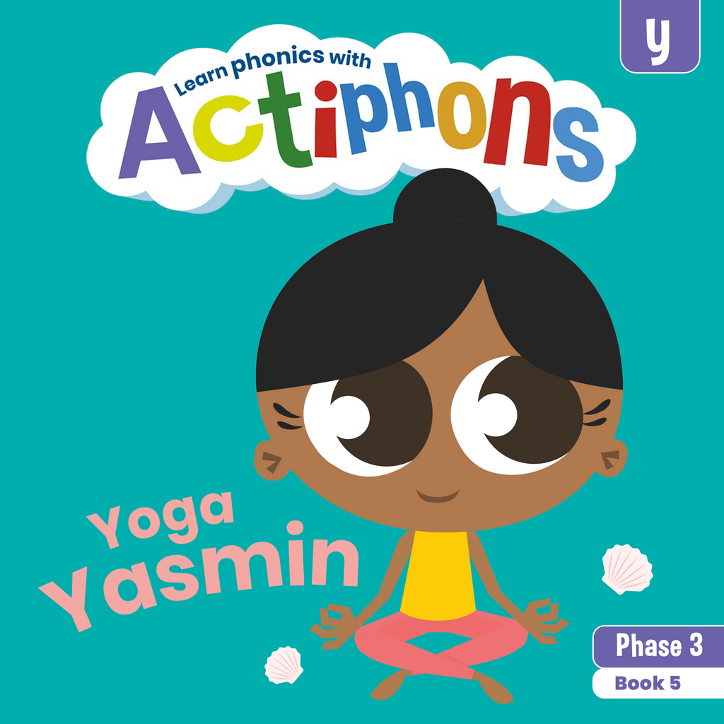 Learn phonics with Actiphons Yoga Yasmin 'y' sound reading book front cover