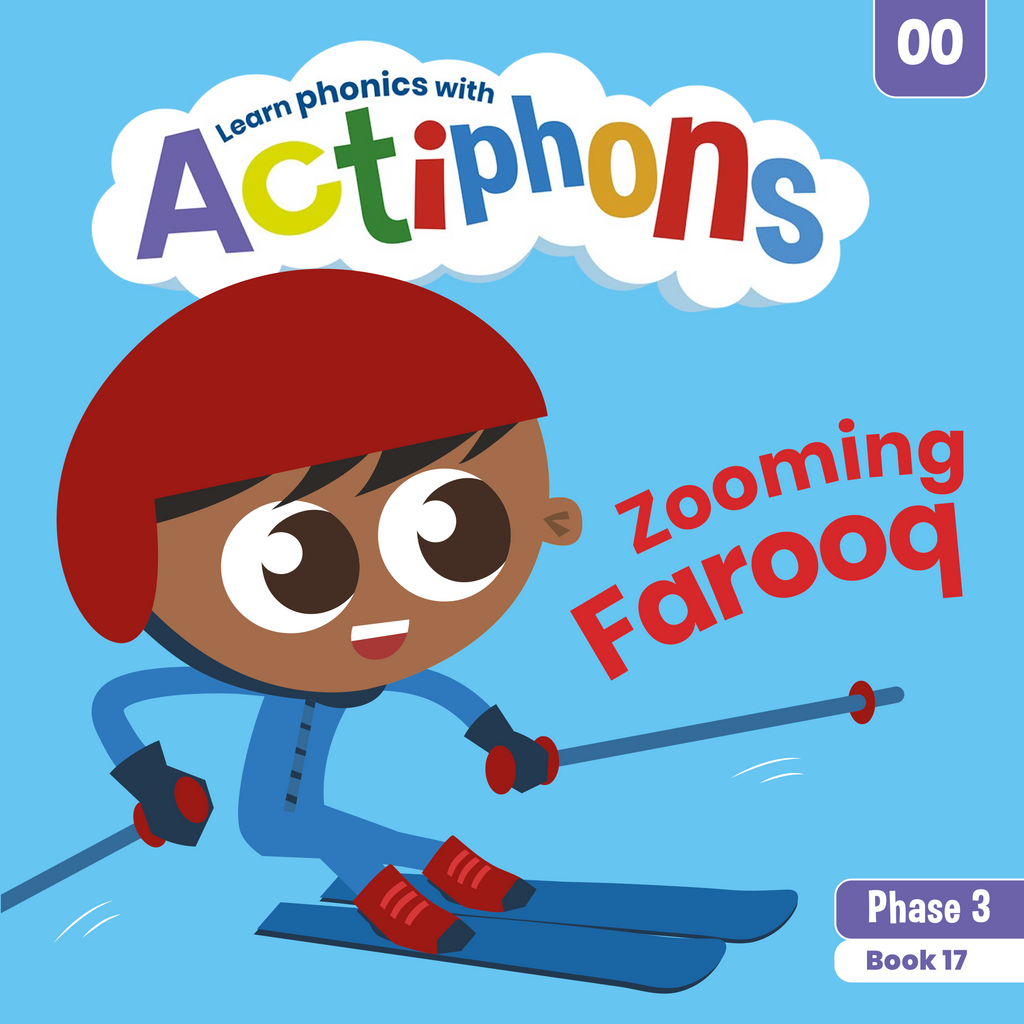 Learn phonics with Actiphons Zooming Farooq 'oo' sound reading book front cover