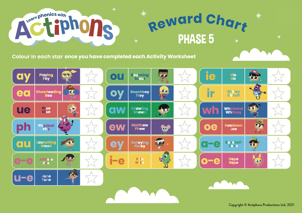 Phase 5 Phonics Actiphons writing practise reward chart