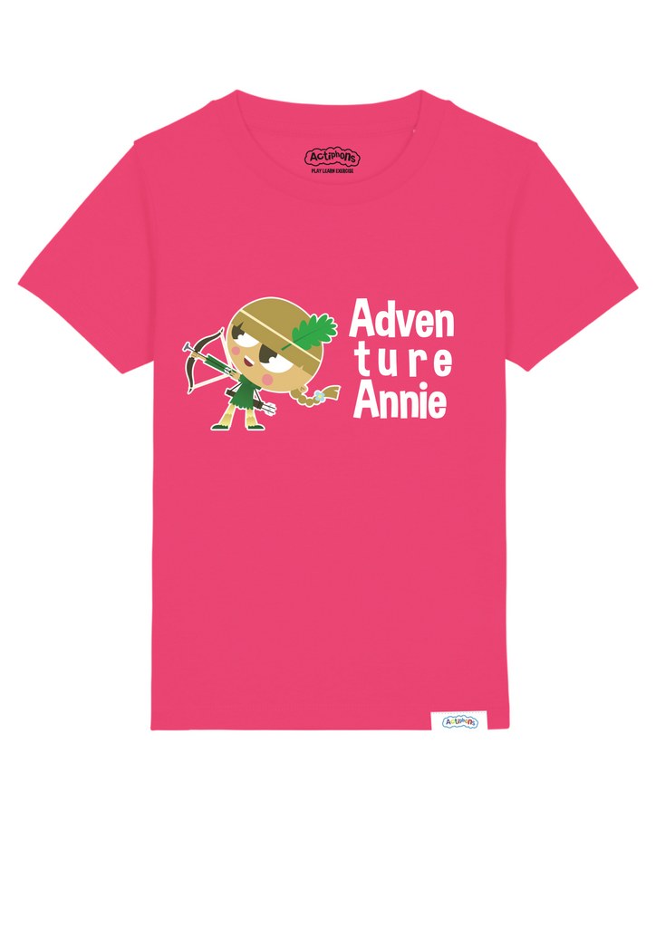 Adventure Annie Pink Punch 100% Organic T-Shirt with labels